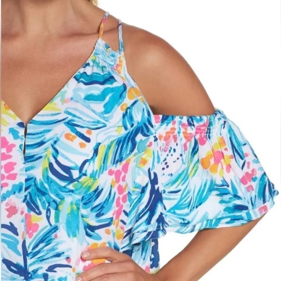 Lilly Pulitzer Bellamie Open Cold Shoulder Serene Blue Tippy Top Swing Dress XS - Picture 3 of 15